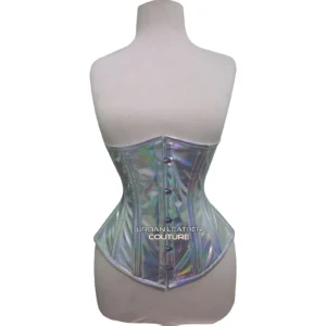 Metallic Silver PVC Underbust Corset -- Steel Boned, Rainbow Effect