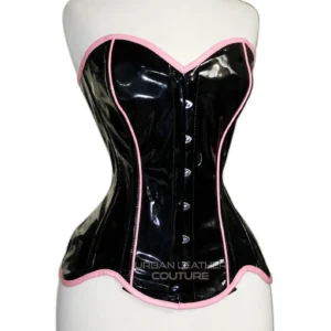 Black PVC Overbust Corset: Shiny Vinyl, Steel Boned, Waist Training