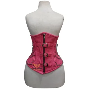Pink Underbust Zipper Corset -- Steampunk Chain Waist Shaper in Cotton Twill with Buckled Belts