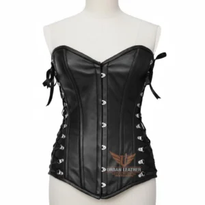 Handcrafted Women's Genuine Leather Overbust Corset Black Heavy-Duty Steel Boned Waist Trainer