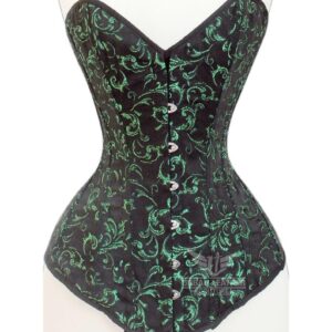 Brocade Green Corset Overbust Waist Trainer -- Steel Boned Cincher Curve Shaper corset